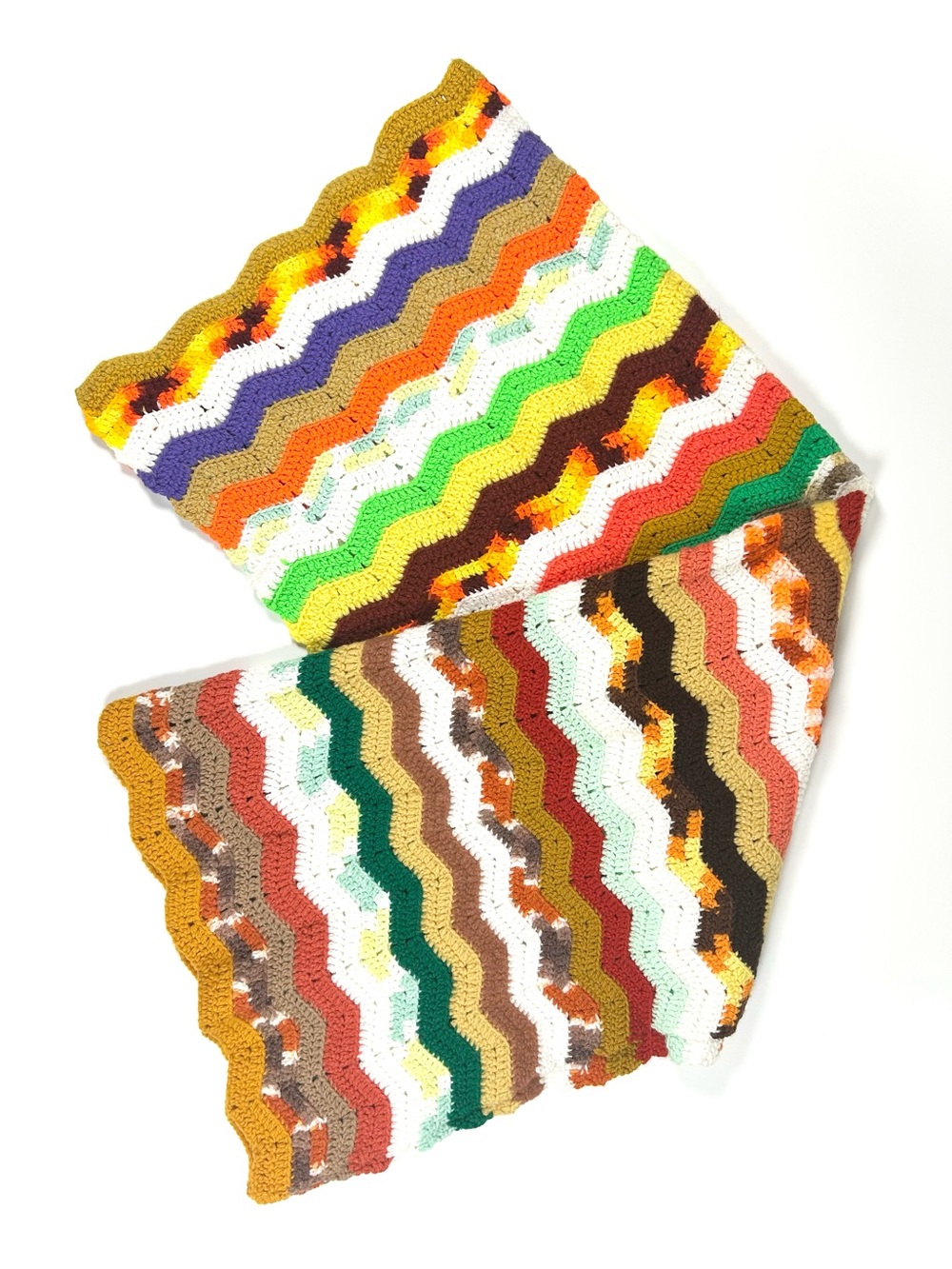 Vintage‎ Handmade Crochet Afghan Throw Blanket Small Chevron Zig Zag Colorful
